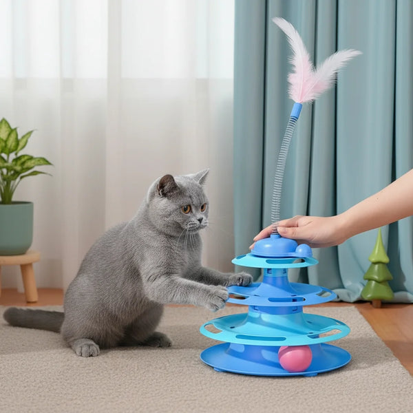 Torre Interactiva para Gatos — 3 Niveles con Pelotitas y Pluma