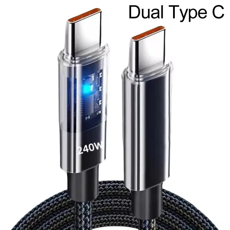Cable USB-C 240W Carga Ultra Rápida — Display LED + Nylon Trenzado