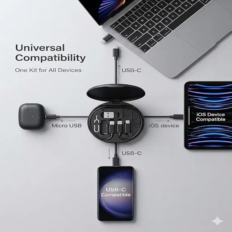60W USB-C Fast Charging Cable Set - 3 in 1 Travel Organizer Kit