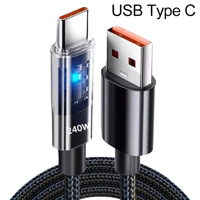 Cable USB-C 240W Carga Ultra Rápida — Display LED + Nylon Trenzado