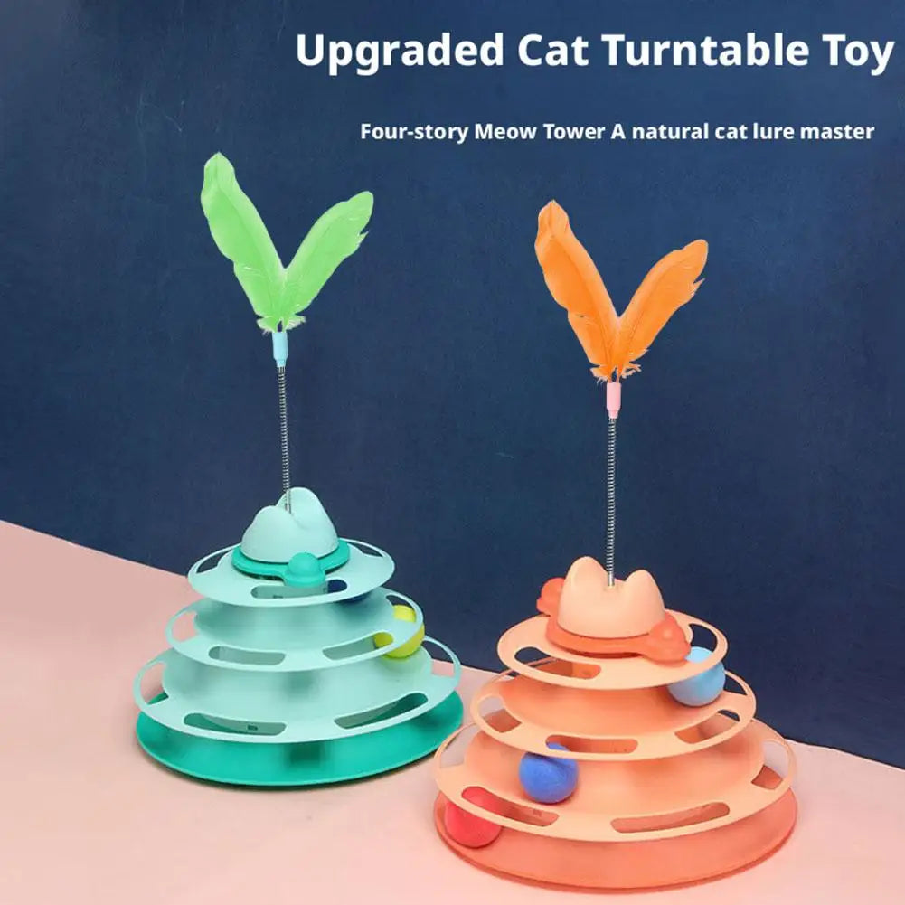 Interactive 3-Layer Cat Toy Tower - Rotating Ball & Feather Play Station