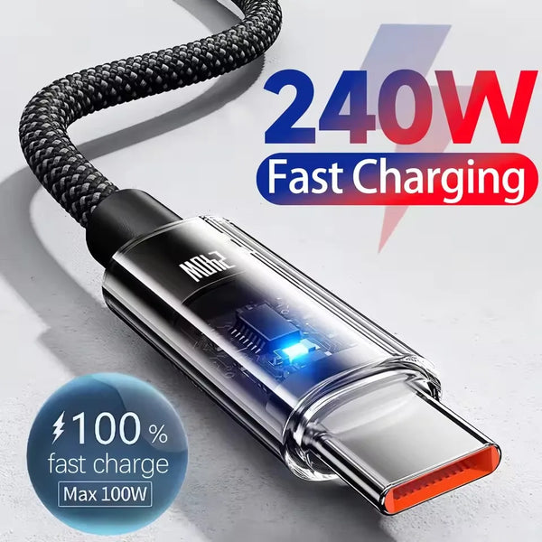 Cable USB-C 240W Carga Ultra Rápida — Display LED + Nylon Trenzado