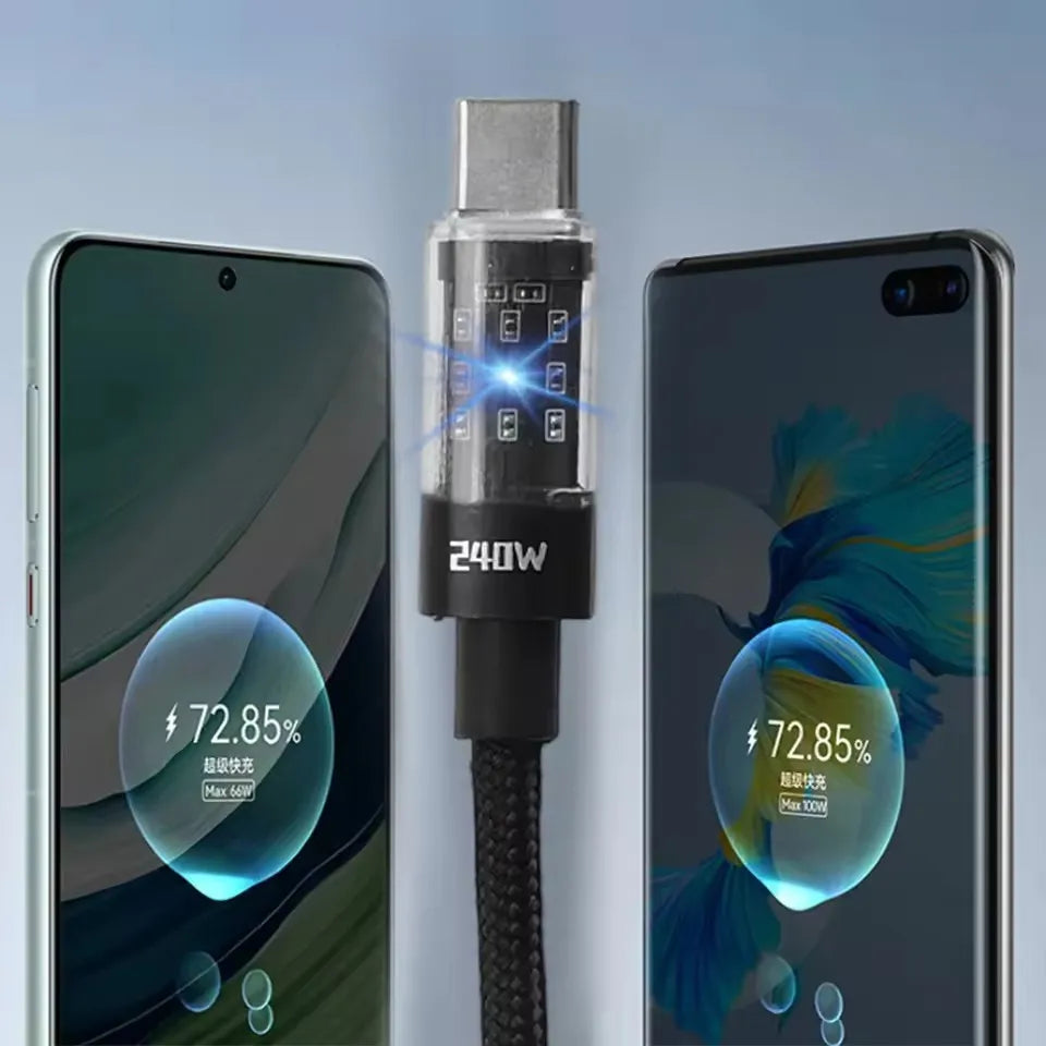 Cable USB-C 240W Carga Ultra Rápida — Display LED + Nylon Trenzado