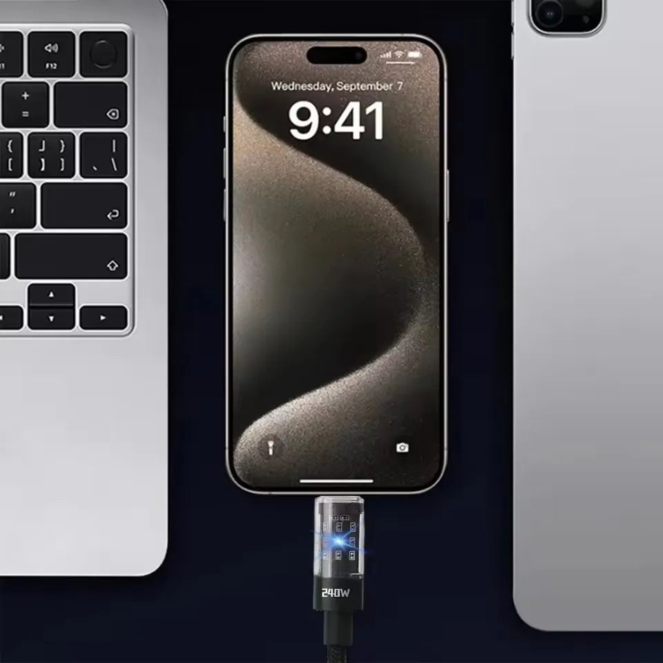 Cable USB-C 240W Carga Ultra Rápida — Display LED + Nylon Trenzado