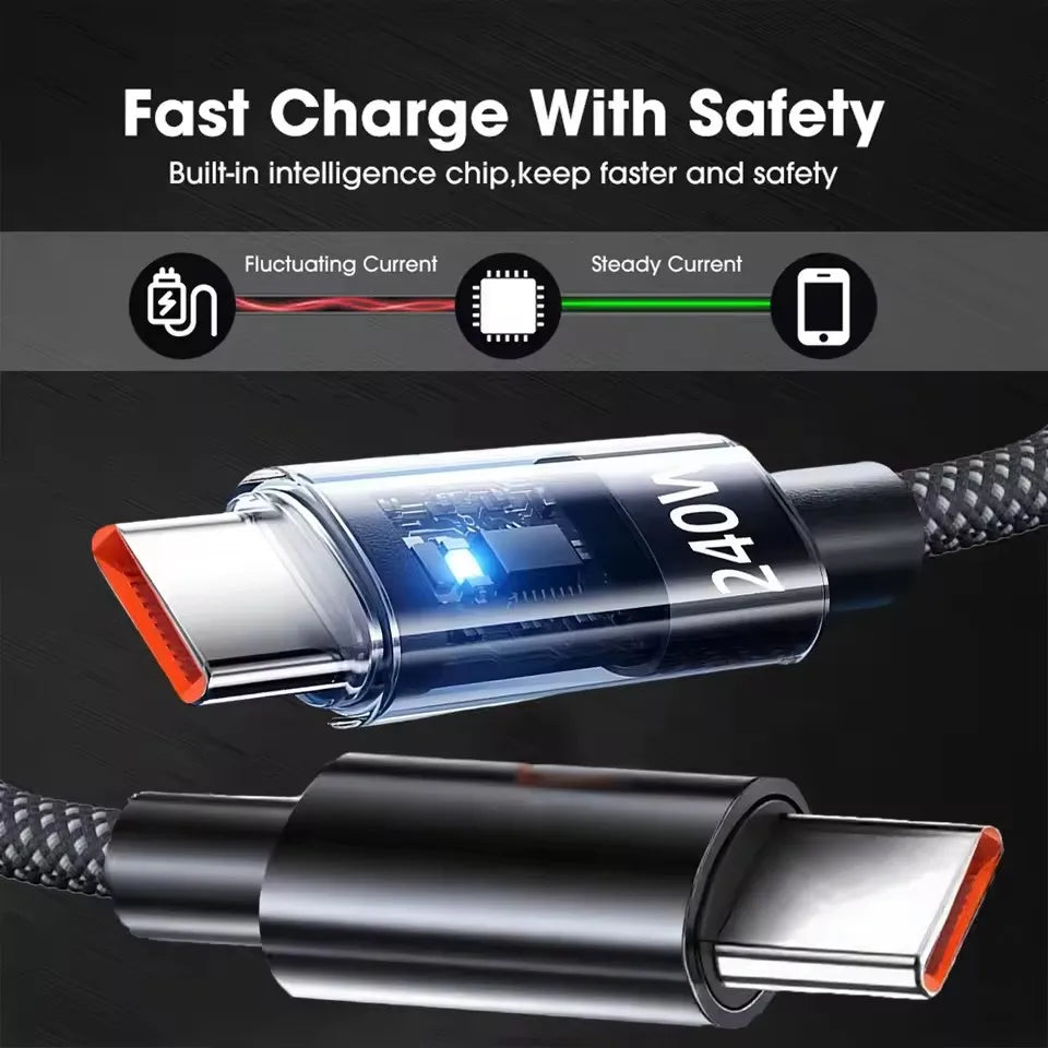 Cable USB-C 240W Carga Ultra Rápida — Display LED + Nylon Trenzado